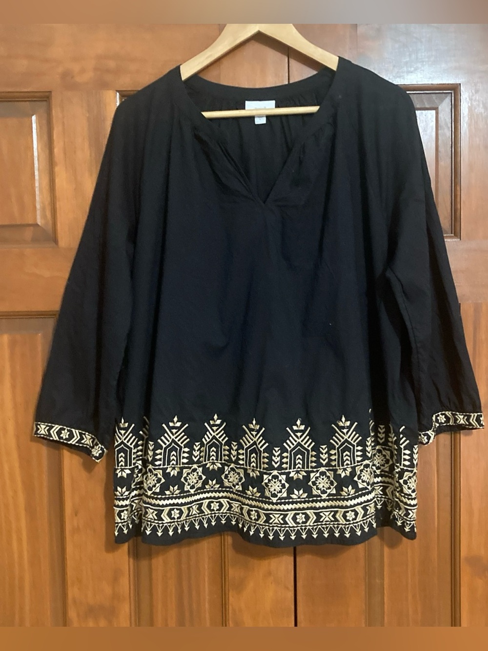 Pure Jill Women’s Black Embroidered hem Tunic Top women’s large 100% cotton